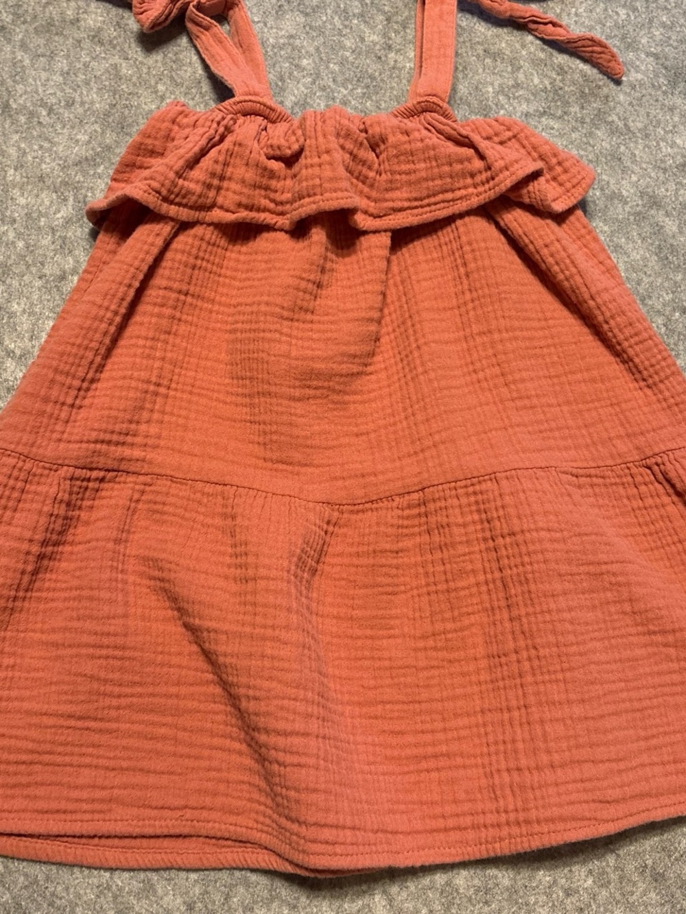 Girls Rust Tie-Strap Ruffle Casual Dress